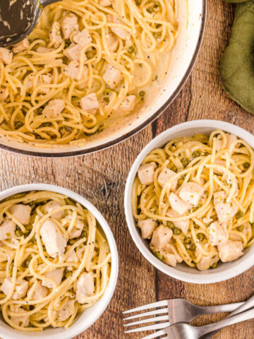 lemon chicken piccata pasta served in bowls