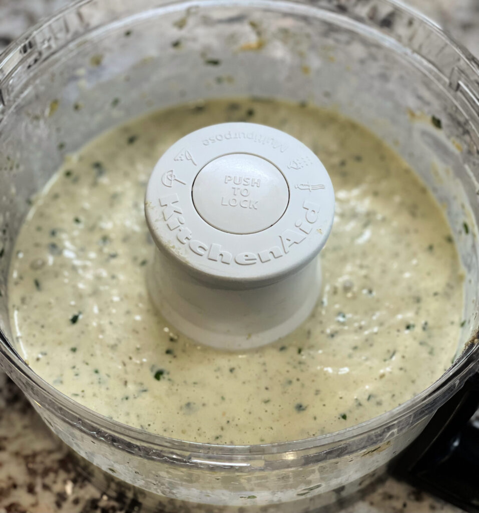 homemade creamy cilantro sauce made in the food processor