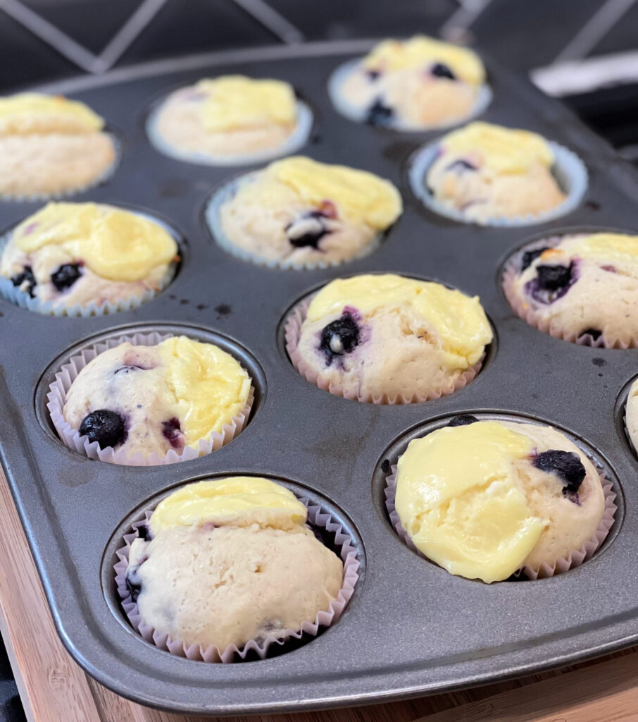 blueberry muffins with a cream cheese filling