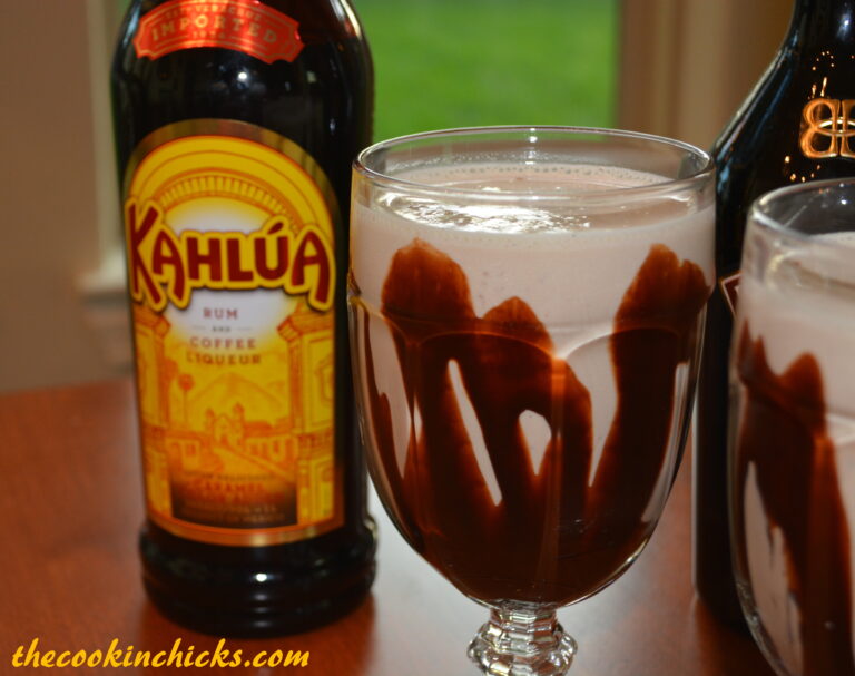 a boozy adult milkshake in a glass.