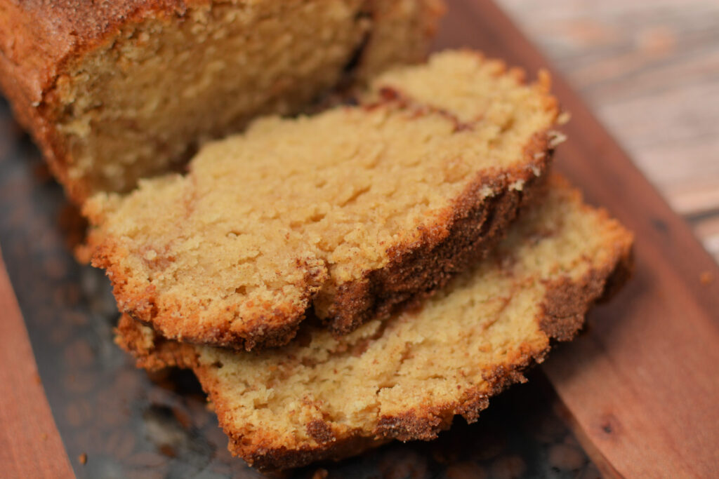 moist, flavorful bread with cinnamon sugar swirls throughout.
