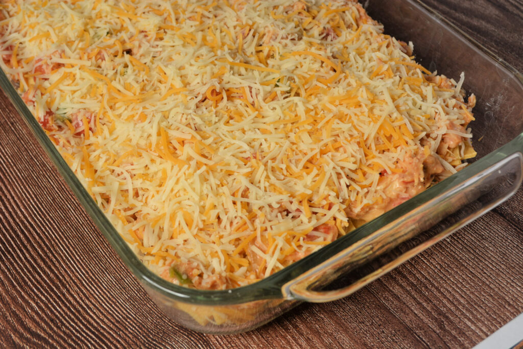cheese covered tex mex casserole with the ultimate flavor