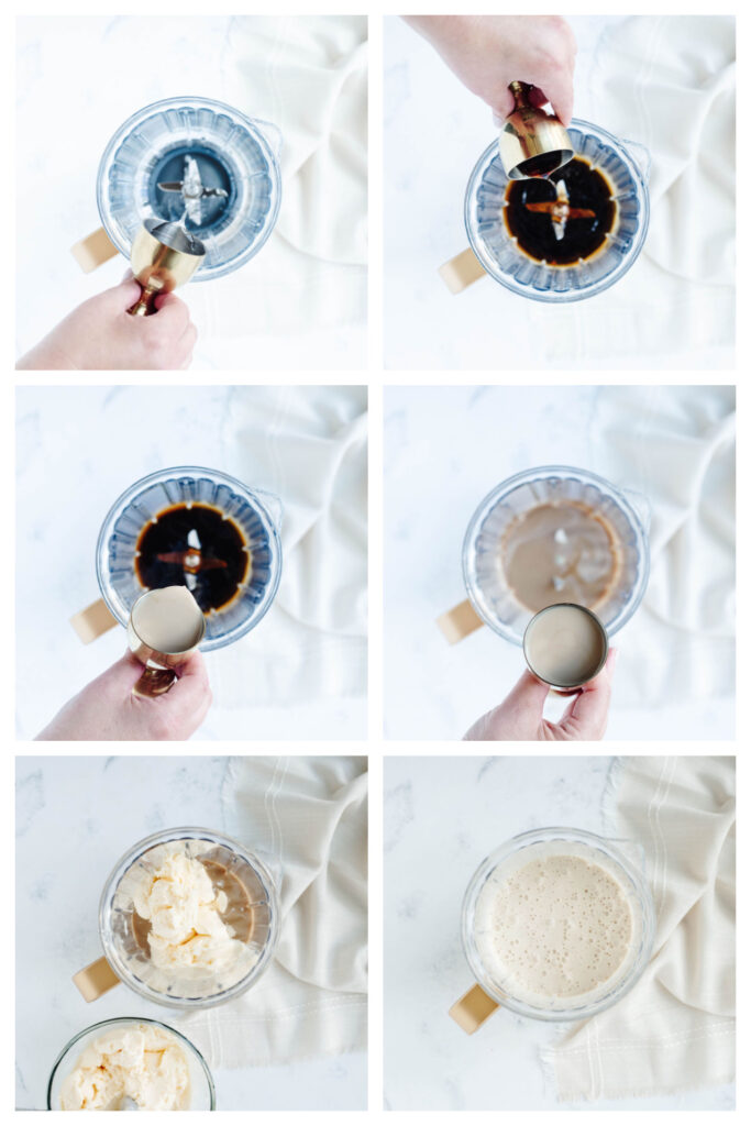 step by step on how to make a boozy Frozen Mudslide Recipe.