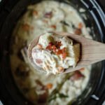 creamy chicken stew in a crockpot.