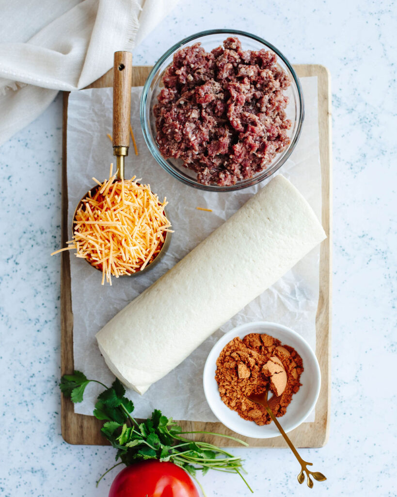 all the ingredients needed to make Taco Pinwheels.