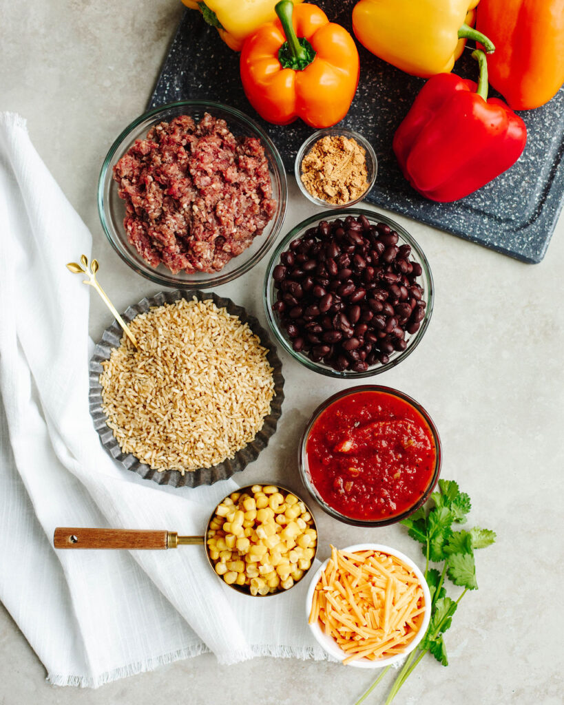 all the ingredients needed to make Taco Stuffed Peppers.