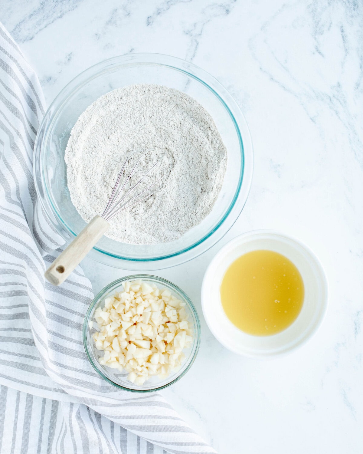 crumb topping ingredients in mixing bowls.