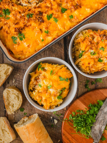 chicken, rice, and cheese combined into a comfort food meal