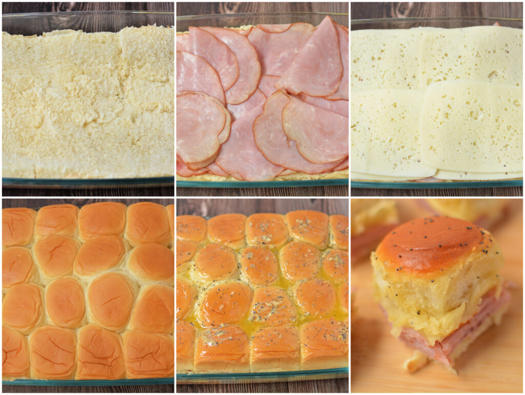 step by step on how to make ham and swiss sliders