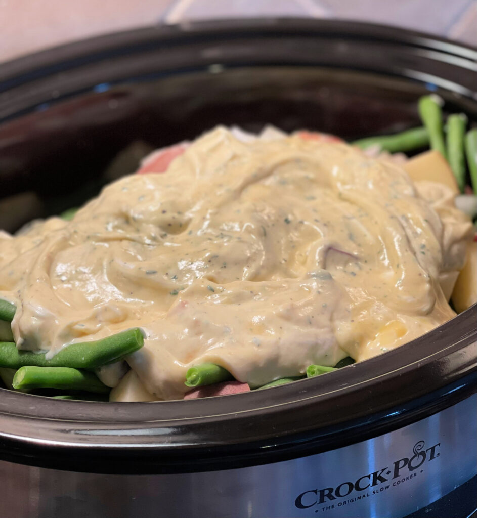 creamy chicken stew made in the slow cooker