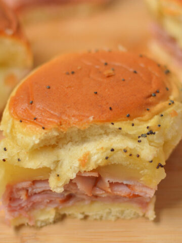 an up close view of a baked funeral sandwich