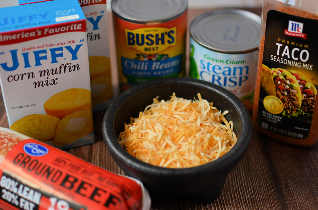 all the ingredients needed for taco cornbread casserole