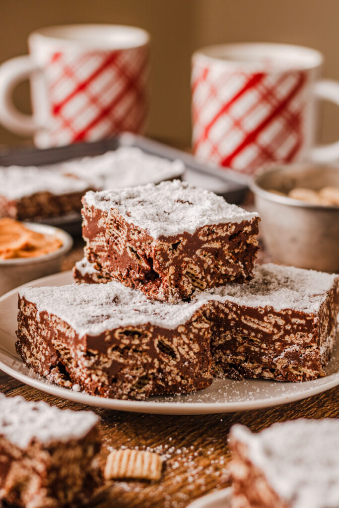 a powdered sugar treat made with corn chex cereal.