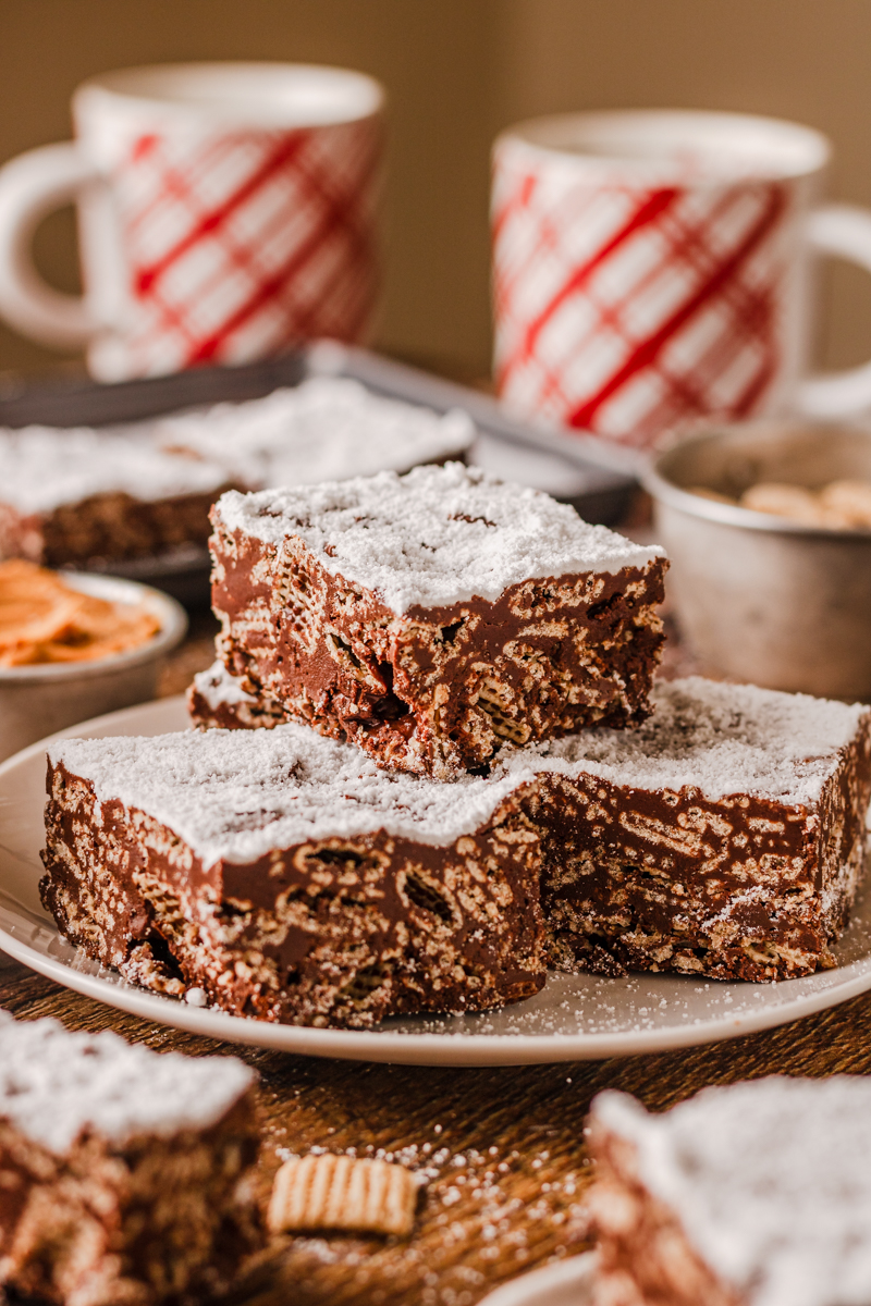 muddy buddy bars stacked on a white plate.