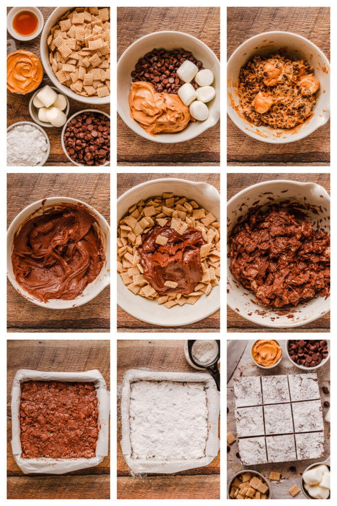 step by step on how to make puppy chow into cereal bars.