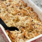 ready to serve, this tater tot casserole includes chicken, cheese, bacon, ranch, and tater tots