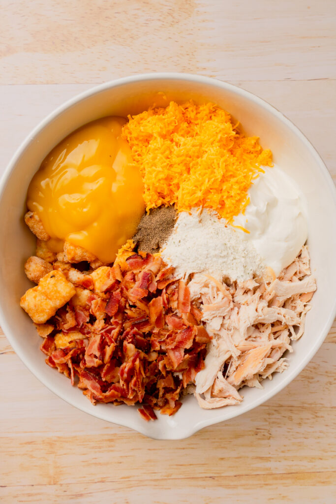 a loaded meal with simple ingredients combined in a white mixing bowl.