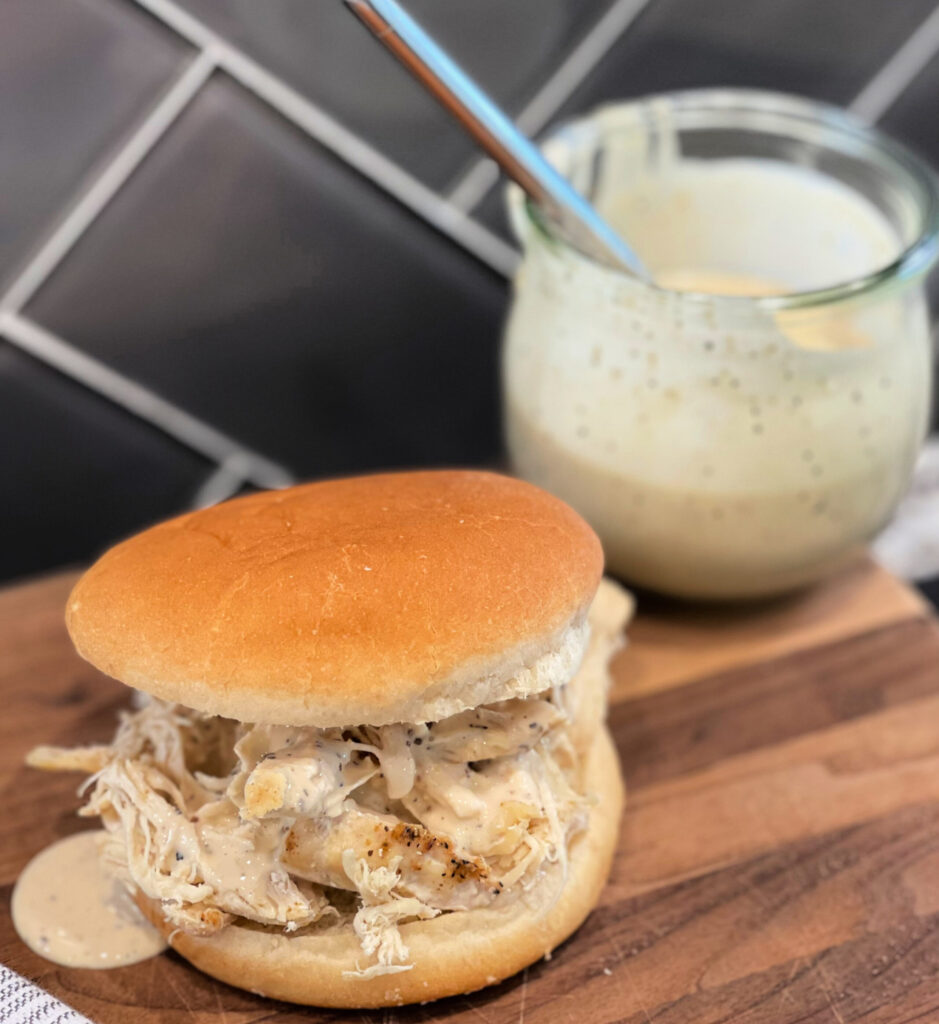 tangy and creamy bbq sauce served over chicken