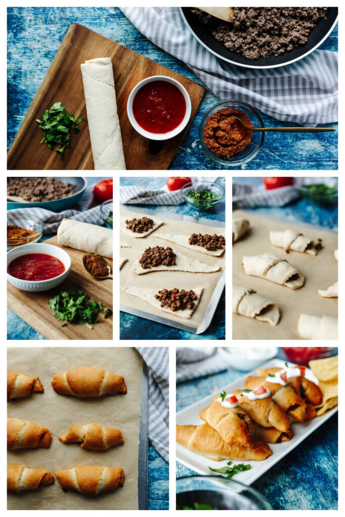 step by step on how to make taco rolls.