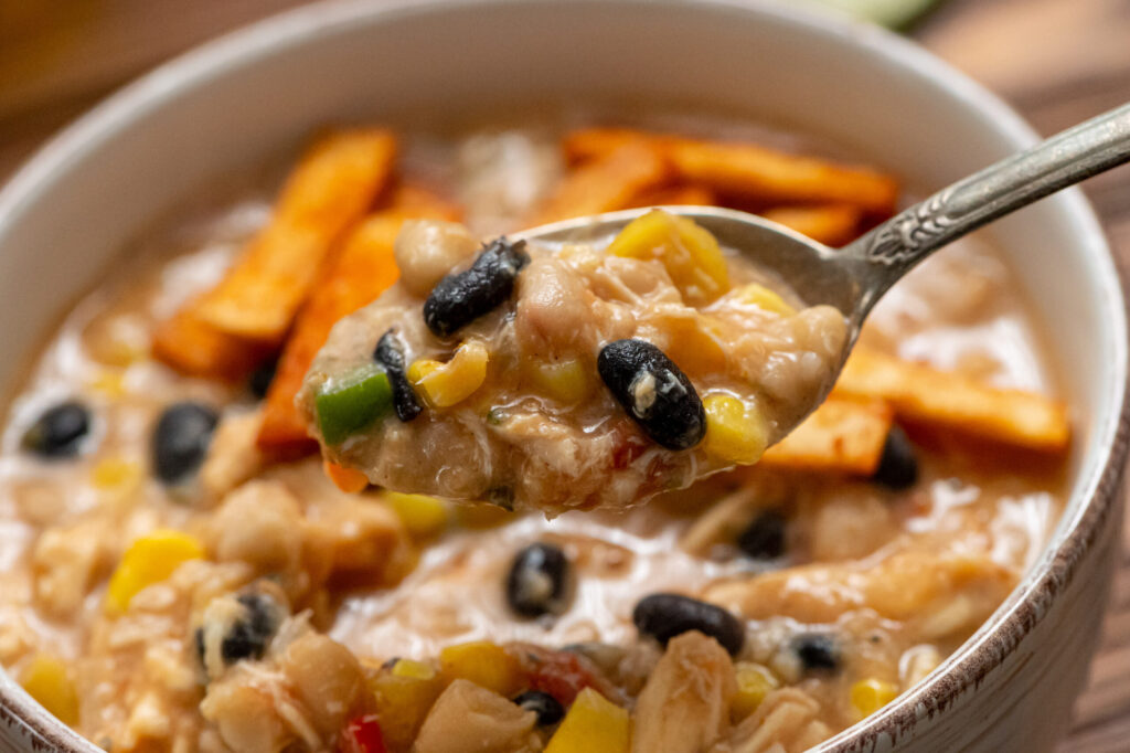a spoonful of chicken tortilla soup
