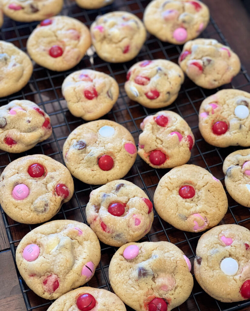 tender cookies with chocolate chips and M & M's throughout