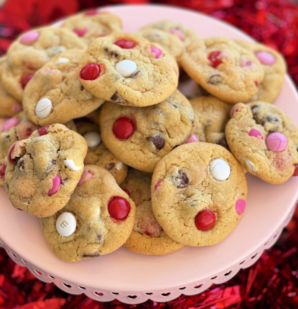 easy cookies with chocolate chips and m & m's throughout