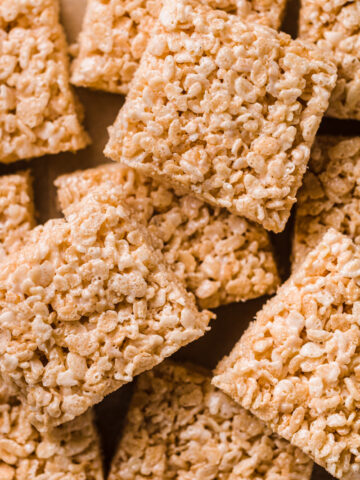 a batch of rice krispy bars cut into squares