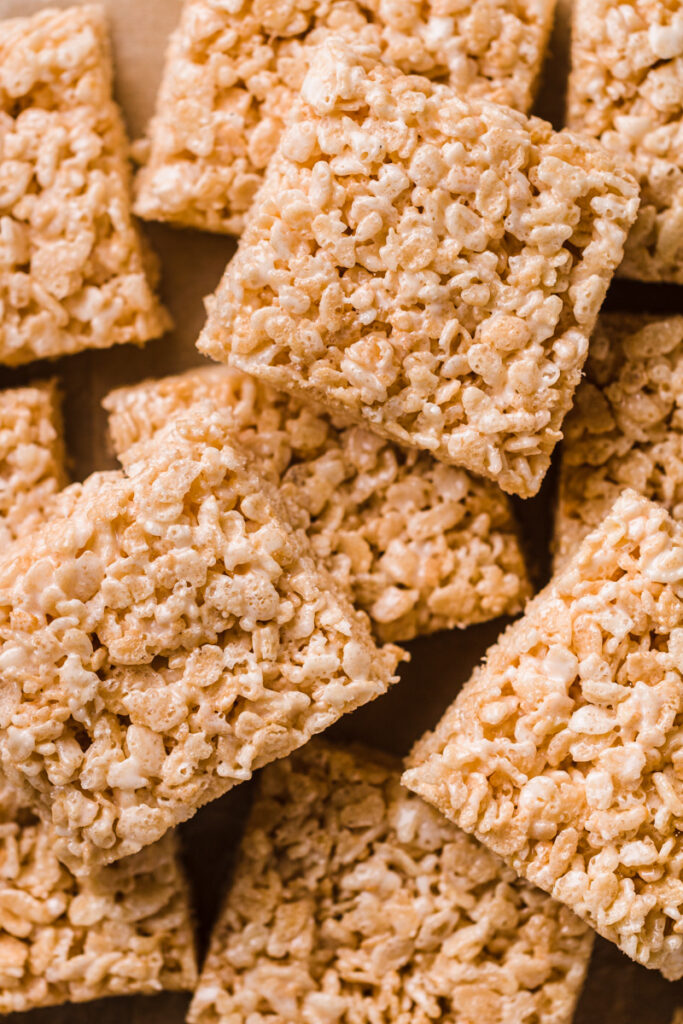 a batch of rice krispy bars cut into squares