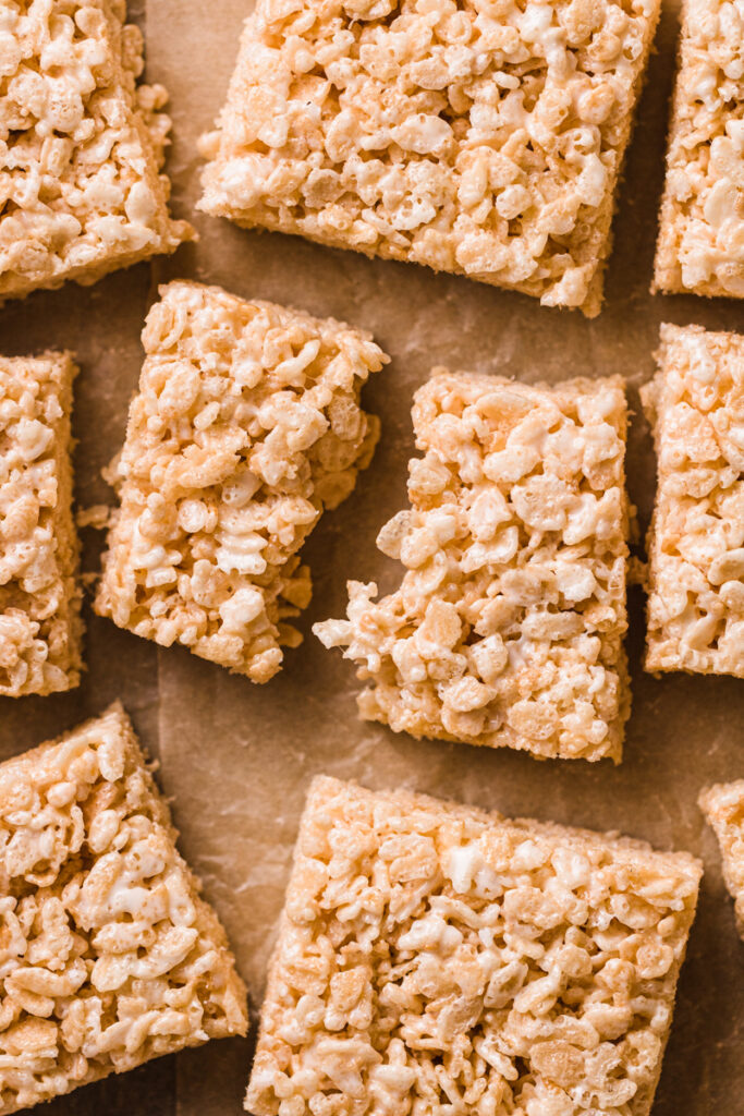 melted marshmallow and butter coating rice cereal