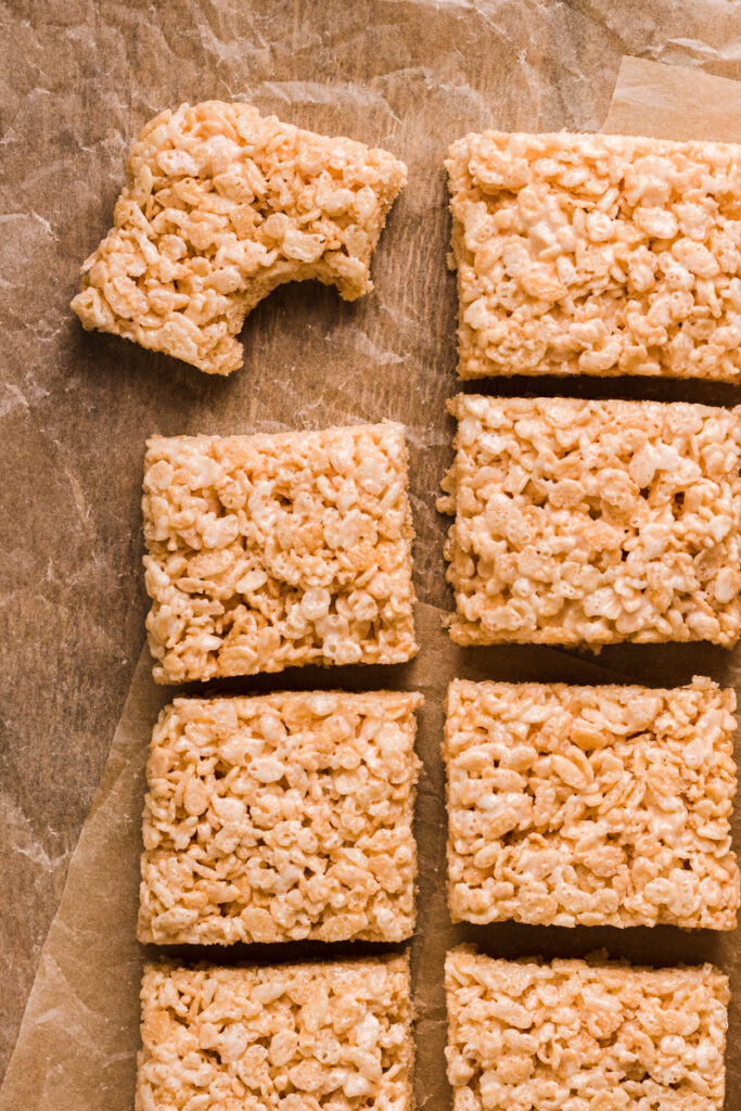 a bite taken out of a rice krispies treat