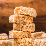 a stack of rice krispies bars ready to enjoy
