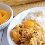 canned peaches combined with cake mix for a dump cake recipe.