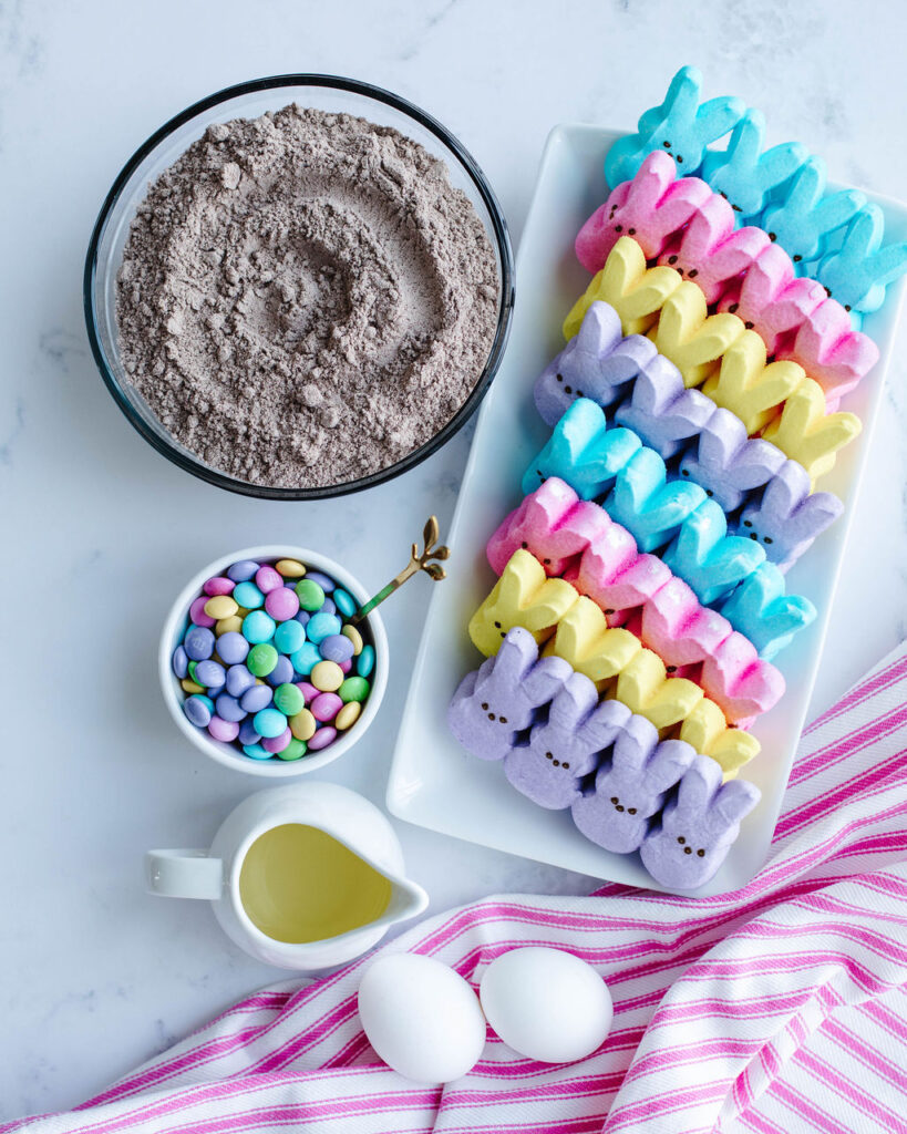 all the ingredients needed to make Peep Bars.
