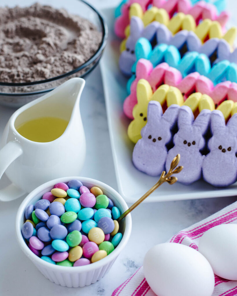 gathering ingredients to make Peep Bars.