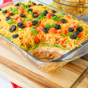 layers of ingredients combined into one Tex Mex appetizer.