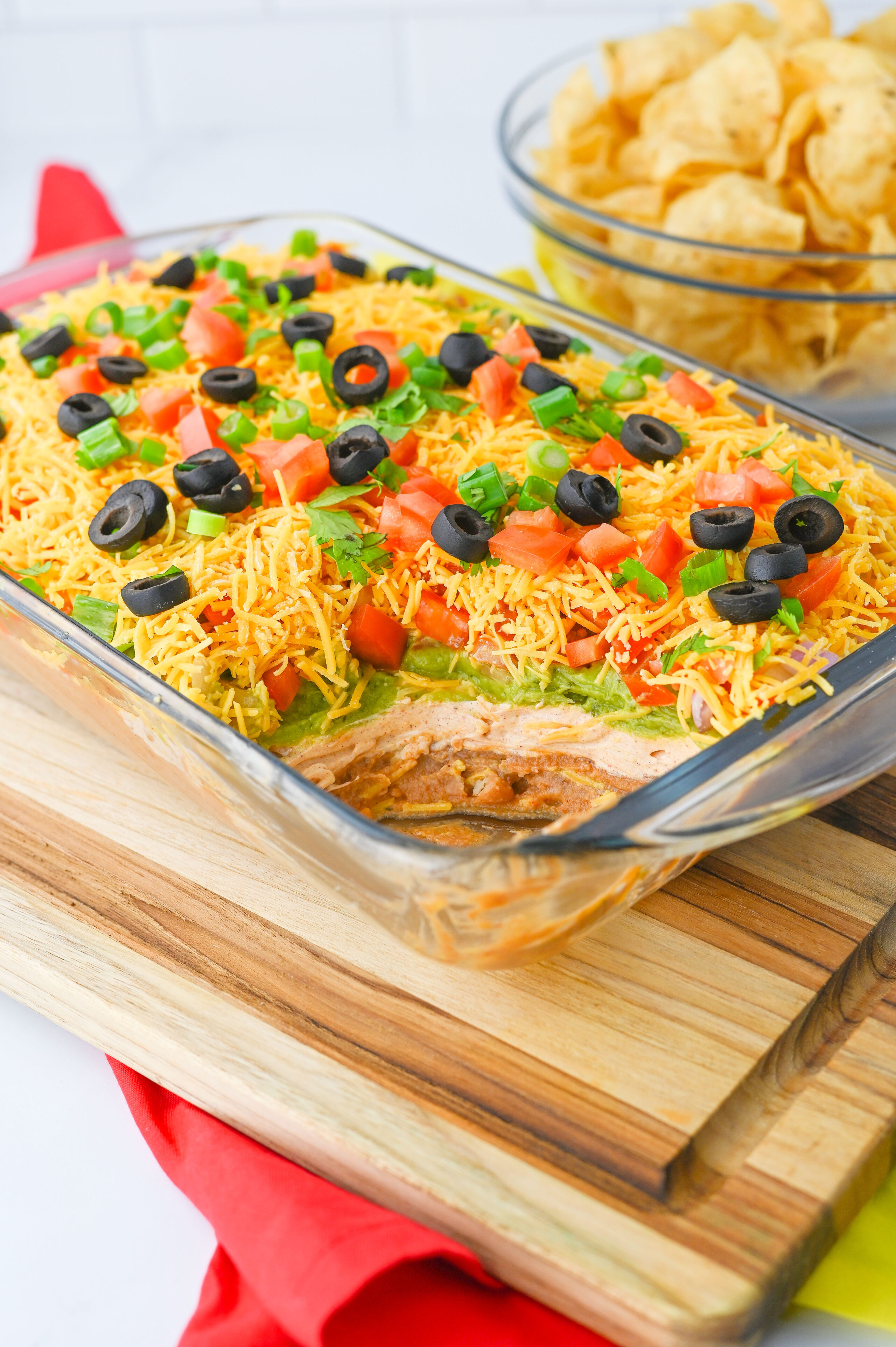layers of ingredients combined into one Tex Mex appetizer.