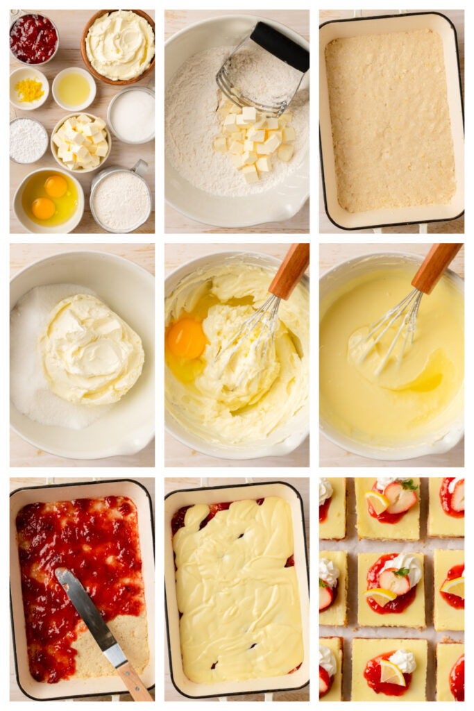 step by step on how to make Strawberry Lemon Bars.
