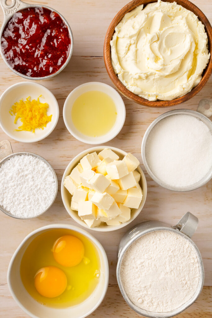 all the ingredients needed to make Strawberry Lemon Bars.