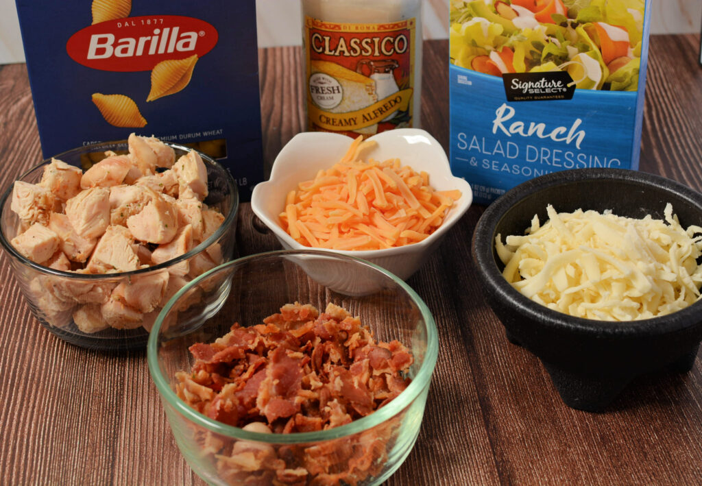 all the ingredients needed for chicken bacon ranch casserole
