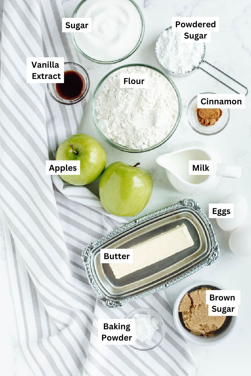 all the ingredients needed to make old-fashioned apple fritter bread.