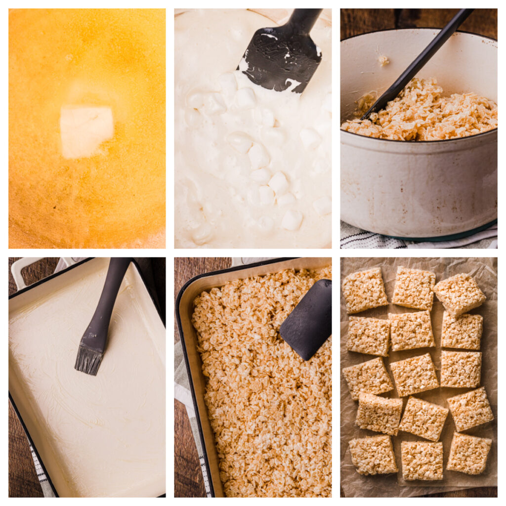 a step by step look at how to make rice krispy treats