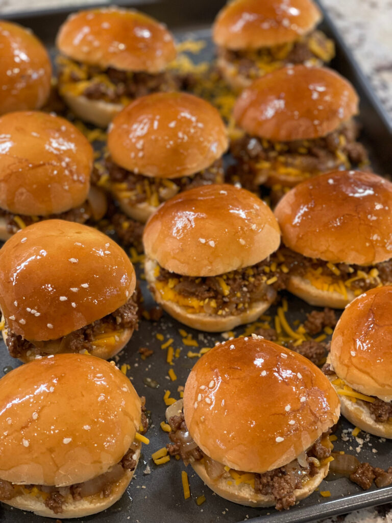 brushed mustard glaze over slider buns