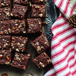 mini pieces of creamy fudge with walnuts throughout.