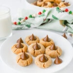peanut butter blossoms on a white plate.