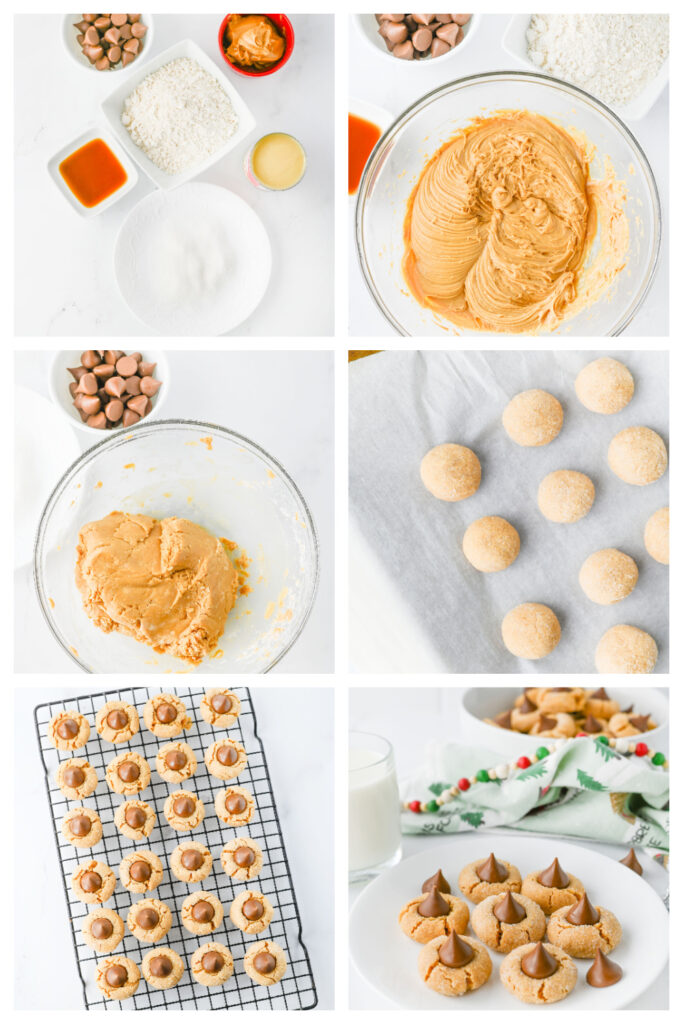 step by step on how to make peanut butter blossoms.