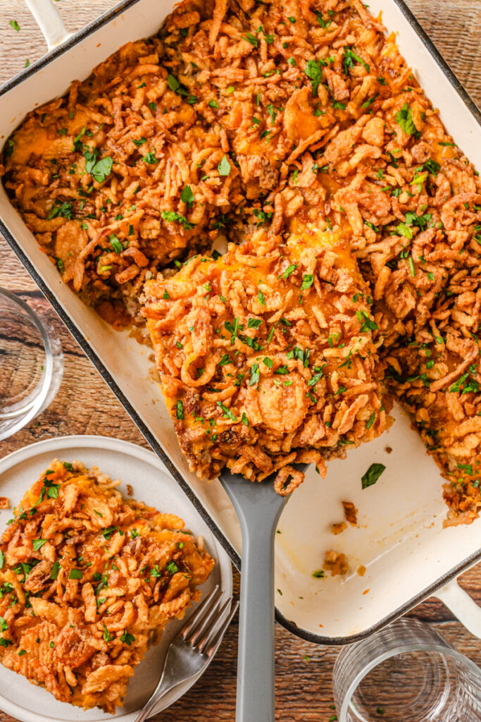 a crunchy topped dinner option using comfort food ingredients.