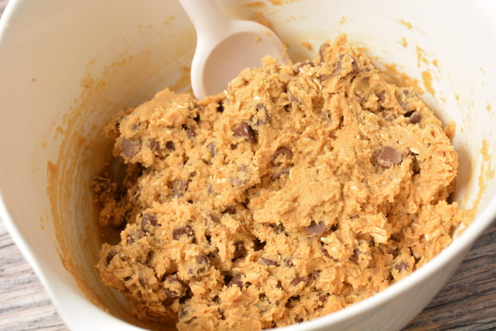 cookie dough combined and in a mixing bowl