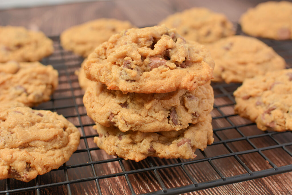 a stack of peanut butter oatmeal cookies