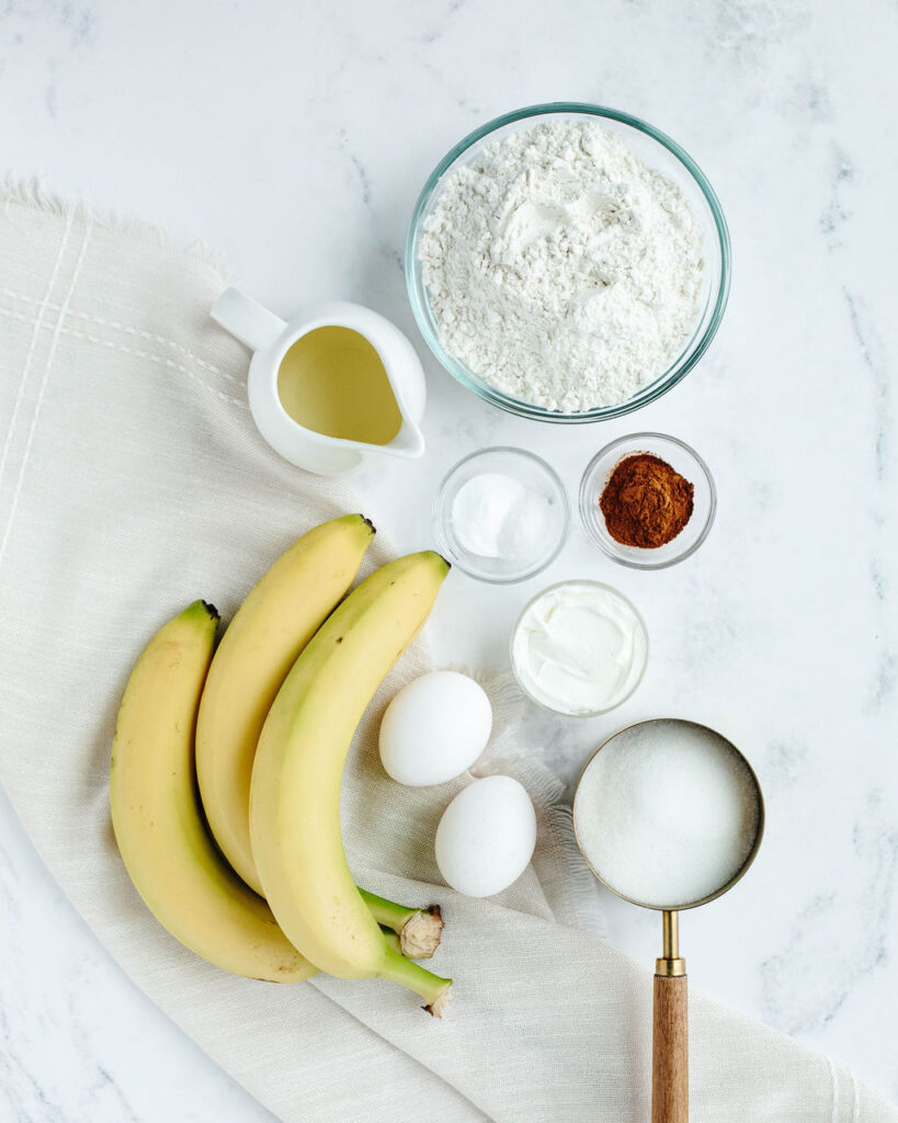 all the ingredients needed to make a loaf of quick bread.