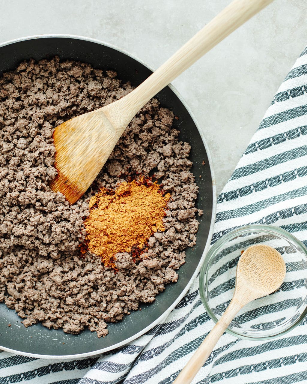 taco seasoning stirred into cooked ground beef.